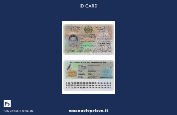 modello di documento d'identità afghano in stile verificato